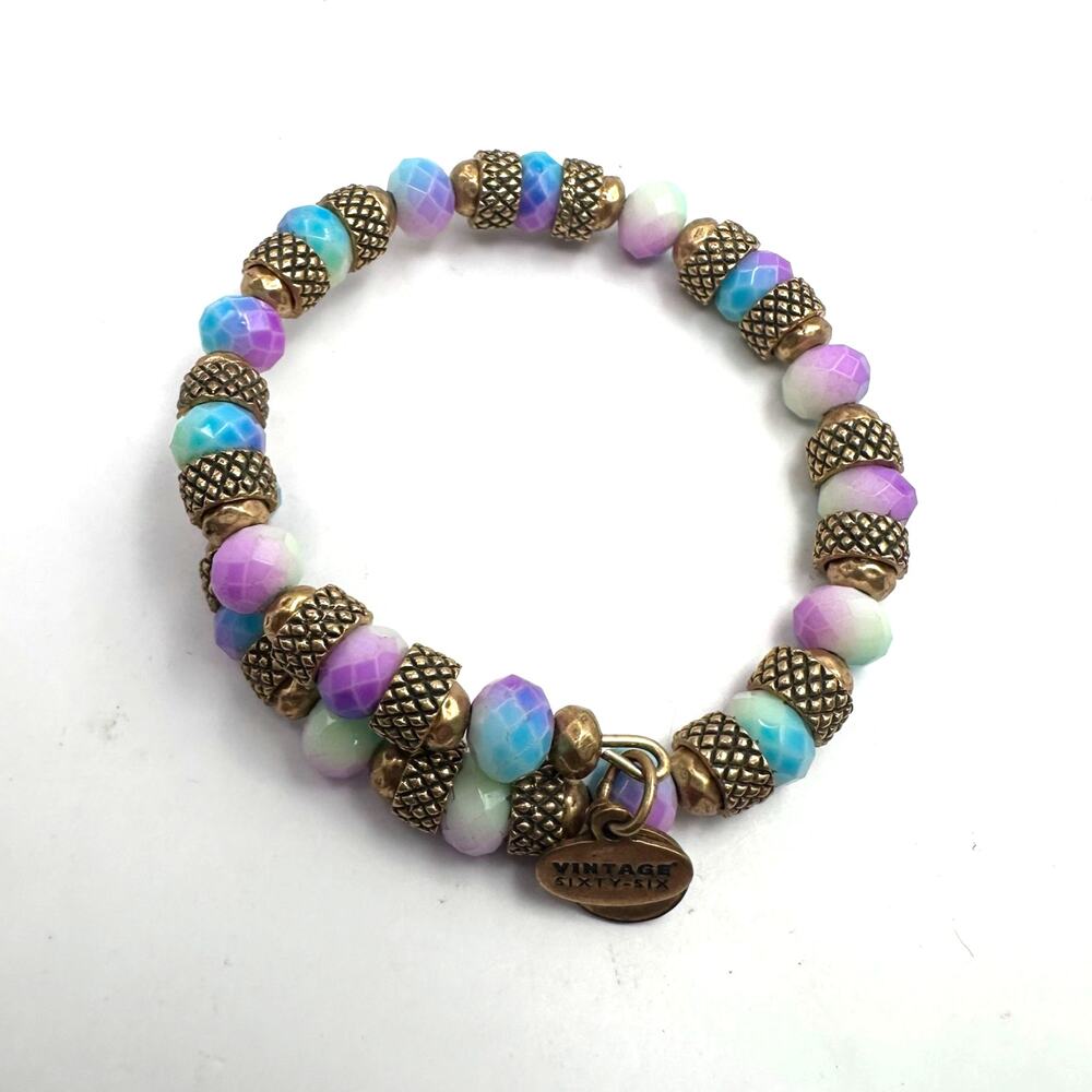 Vintage sixty-six by Alex and Ani Beaded Bracelet Pastel Pink Blue Gold Wrap